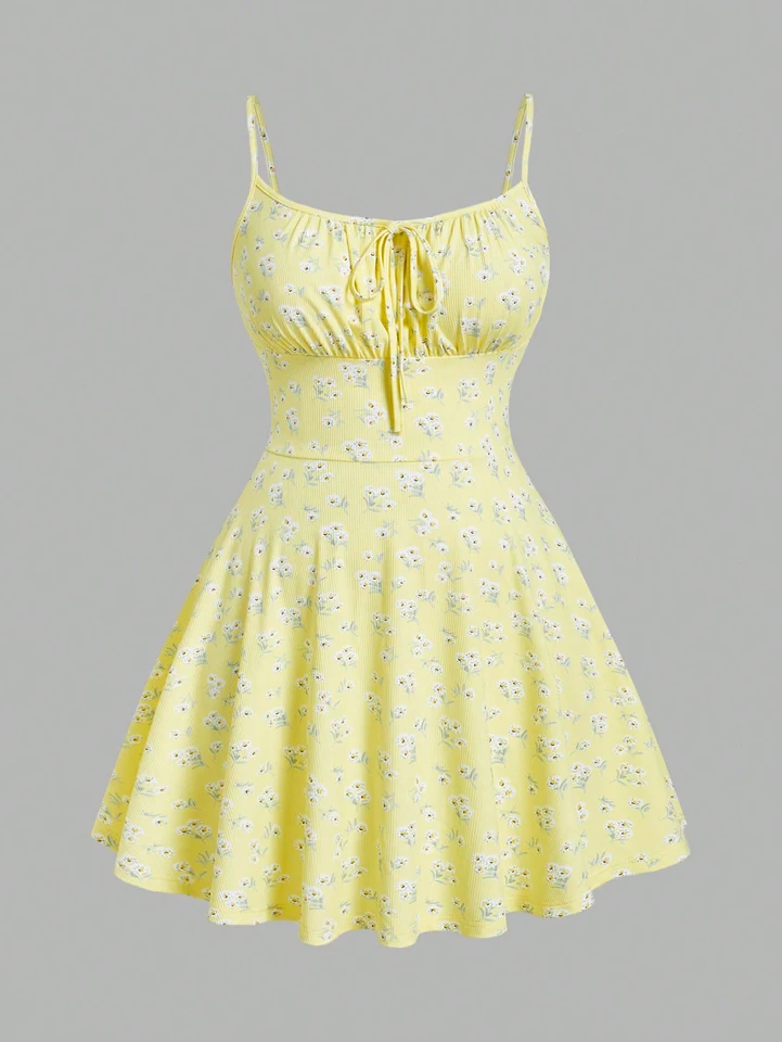 Vestido Camisero Elegante Sin Mangas con Tirantes Finos y Estampado Floral 4