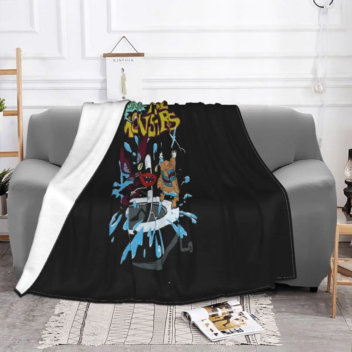 Real Monsters Mens Original Cartoon Group Under Logo Holiday Summer Style Middle Aged Retro Throw Blanket