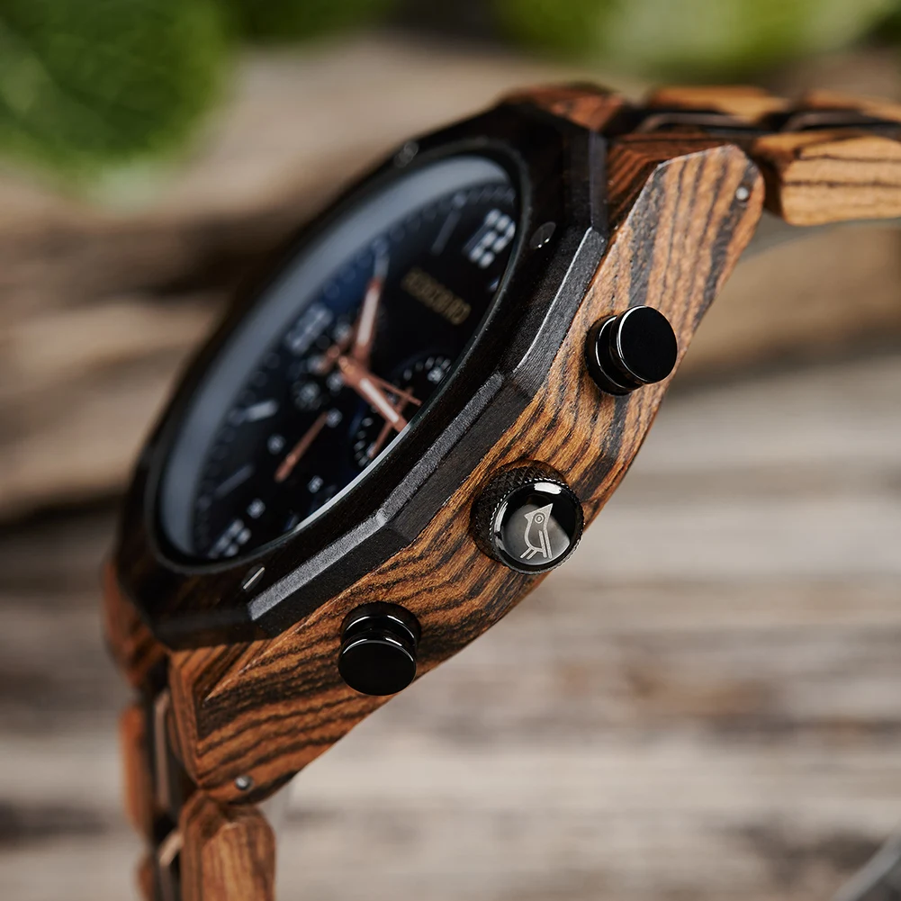 BOBO BIRD-reloj analógico de madera para hombre, nuevo accesorio de pulsera de cuarzo resistente al agua con cronógrafo, complemento masculino de