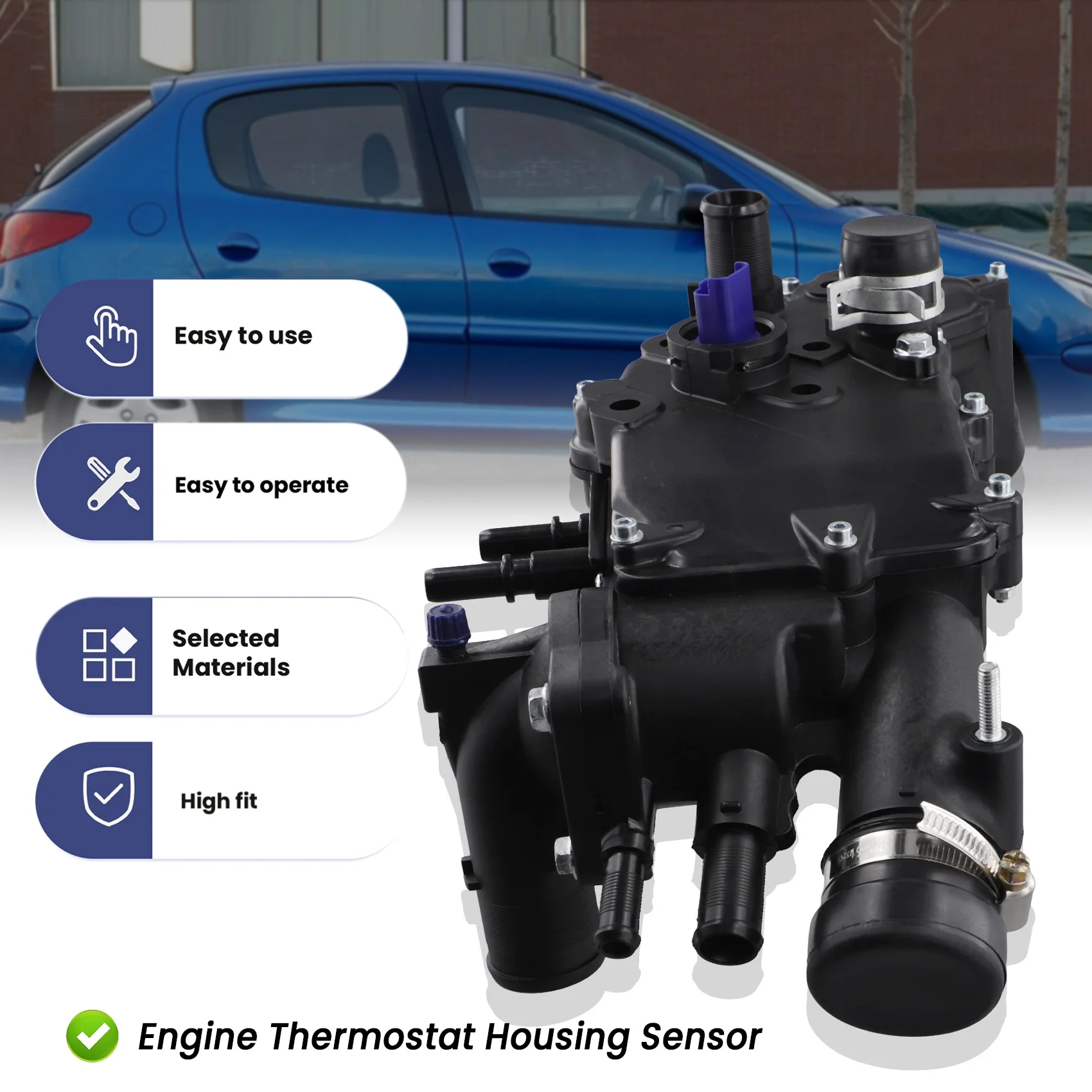 

9641338380 Engine Thermostat Housing With Sensor For 206 Sedan 1336.T0 1336T0