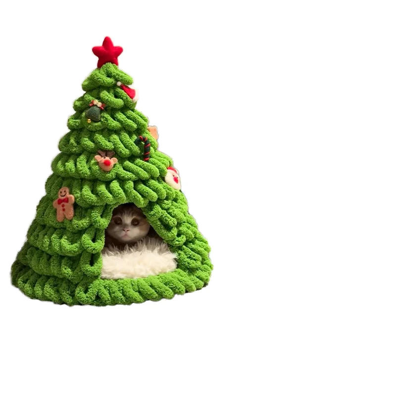 

DIY Handmade Eco-Friendly Solid Pattern Felt Cone Pet Bed Winter Christmas Tree Cat Nest Warm Semi-Closed Kennel DIY Carton