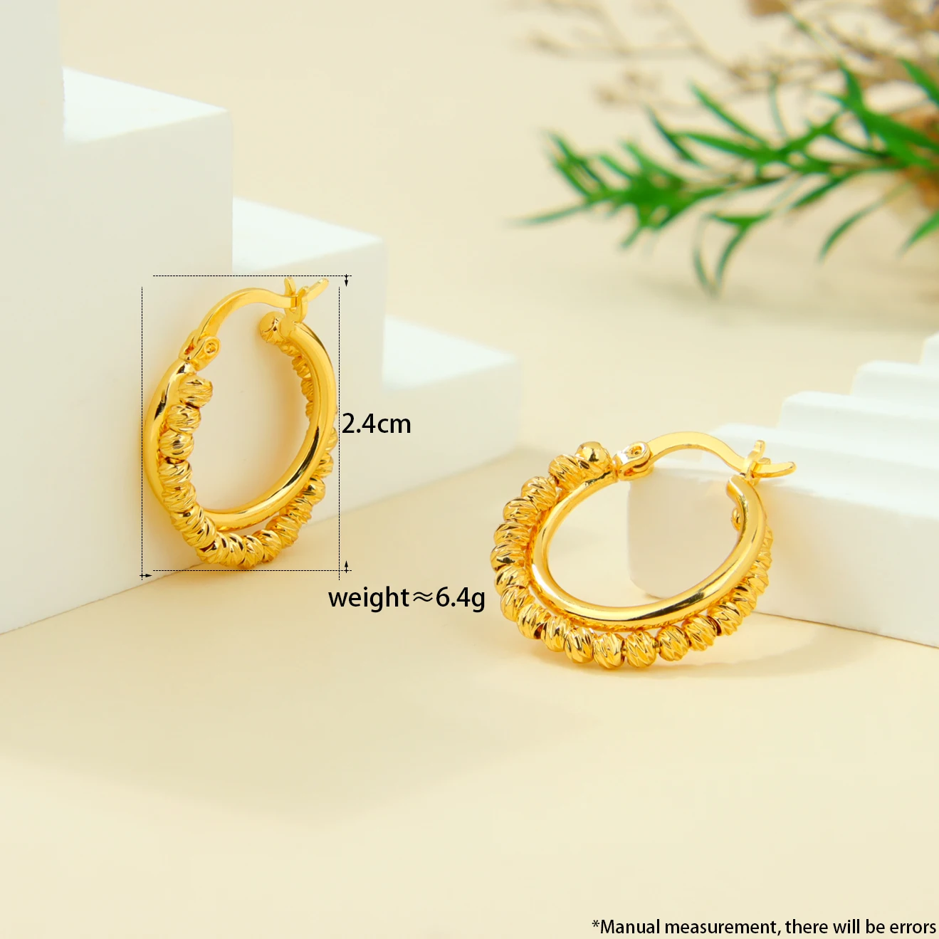 Arabische Mode Clip-Ohrringe 21k Vergoldet Dubai Hochwertige Quadratische Perlen Kreisförmige Ohrringe Oman Frauen Hochzeit Party Schmuck – Detail 15