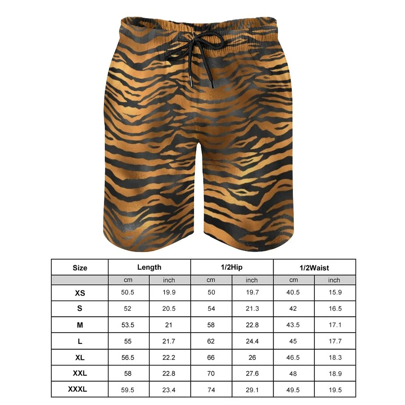 Tiger Print Stripes Board Shorts Print Men Beach Pants  Glam Black And Gold Large Size Swim Trunks Quality