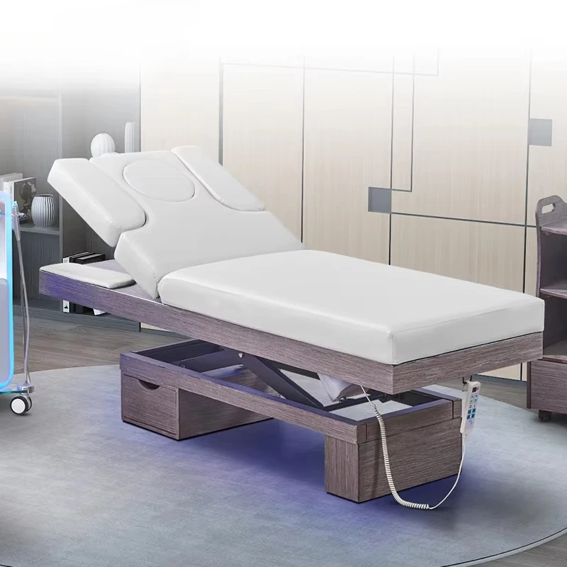 Wood bottom electric massage bed with drawers LED lighting spa bed suitable for salons 3 colors available