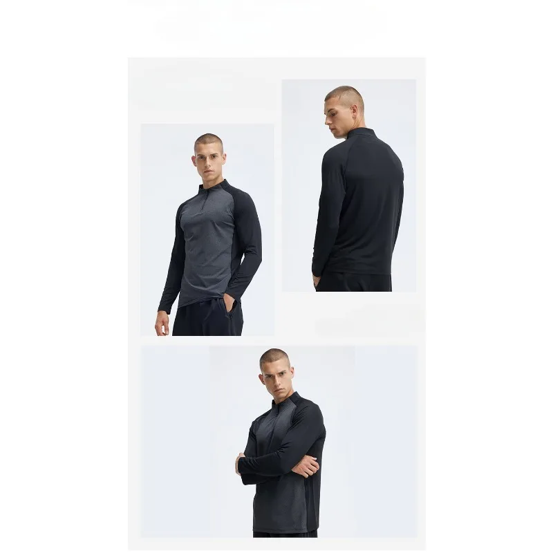 2024 Quick Drying Men's Long Sleeved Half Zip Training Suit for Spring and Autumn Aerobic Running and Fitness Sports Top