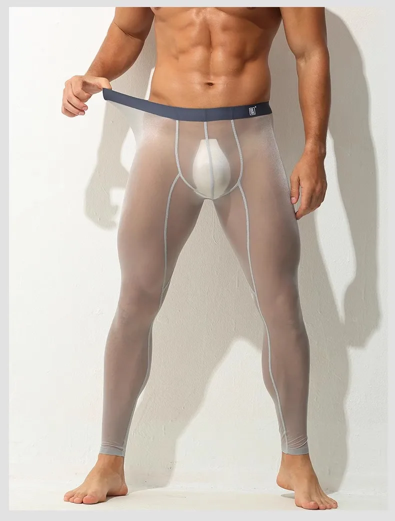 Pantalones de una sola pieza para hombre, mallas ajustadas, ultrafinas, elásticas, seda de hielo, totalmente transparentes, sexy, pantalones cortos