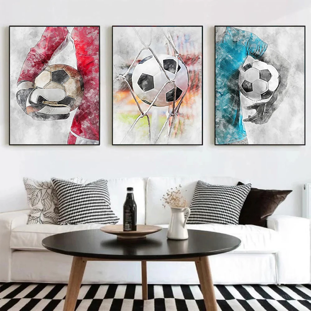 Modern Watercolor Football Wall Art Poster Ball Skills Mural Home Decor Canvas Painting Pictures Prints Living Room Decorations