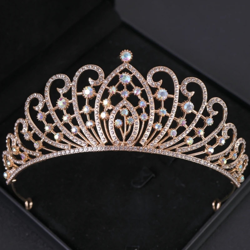 Mahkota berlian imitasi, warna emas, Tiara pesta putri, dan mahkota pengantin, aksesori rambut pernikahan, hadiah mahkota hiasan kepala