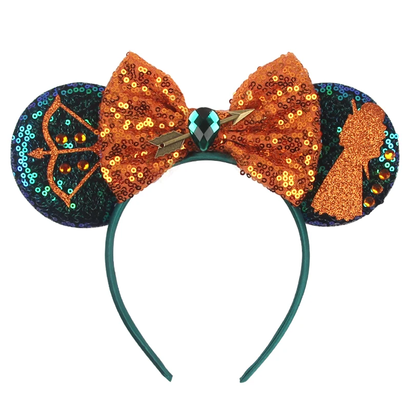 Pixar Brave Ears Headbands for Women Disney Princess Merida Hair Accessories Girl Green Sequins Bow and Arrow Hairband Kids Gift view 4