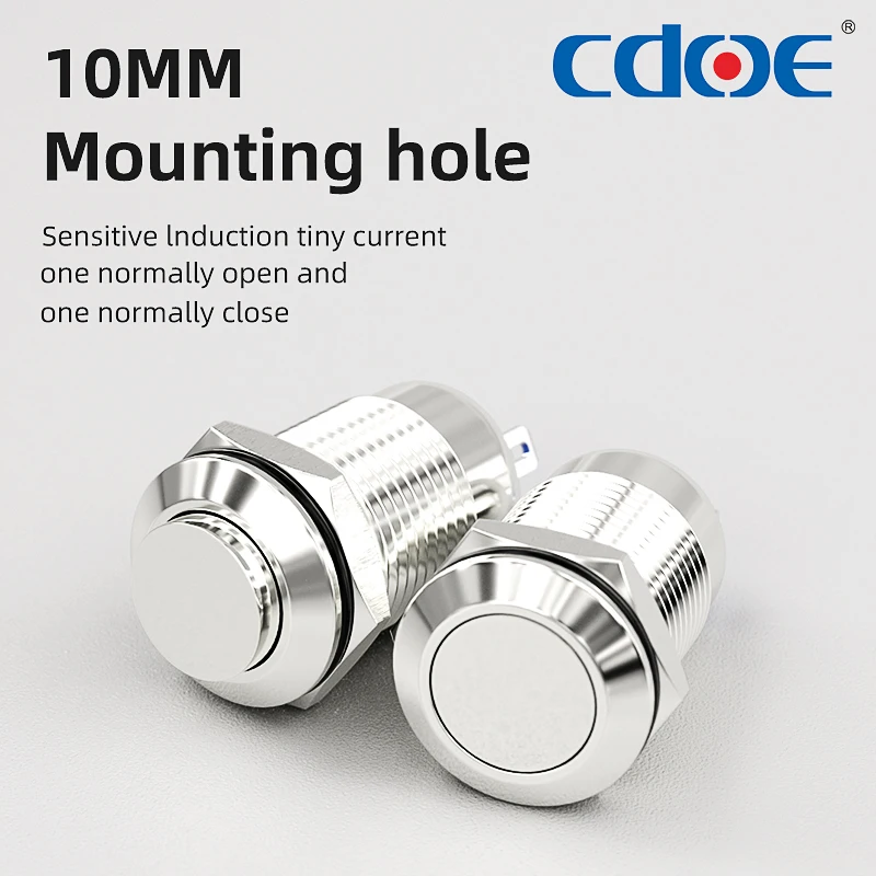 Interruptor de botón de 10mm, interruptores redondos momentáneos/enganches de acero inoxidable SPDT, interruptor de Metal resistente al agua de 3 pines para electrónica de Metal