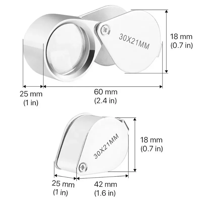 Pocket Loupe 30x21mm Jeweller's Magnifier Magnifying Glass MG55367 with All-metal Shell and Glass Lens Gifts for elders