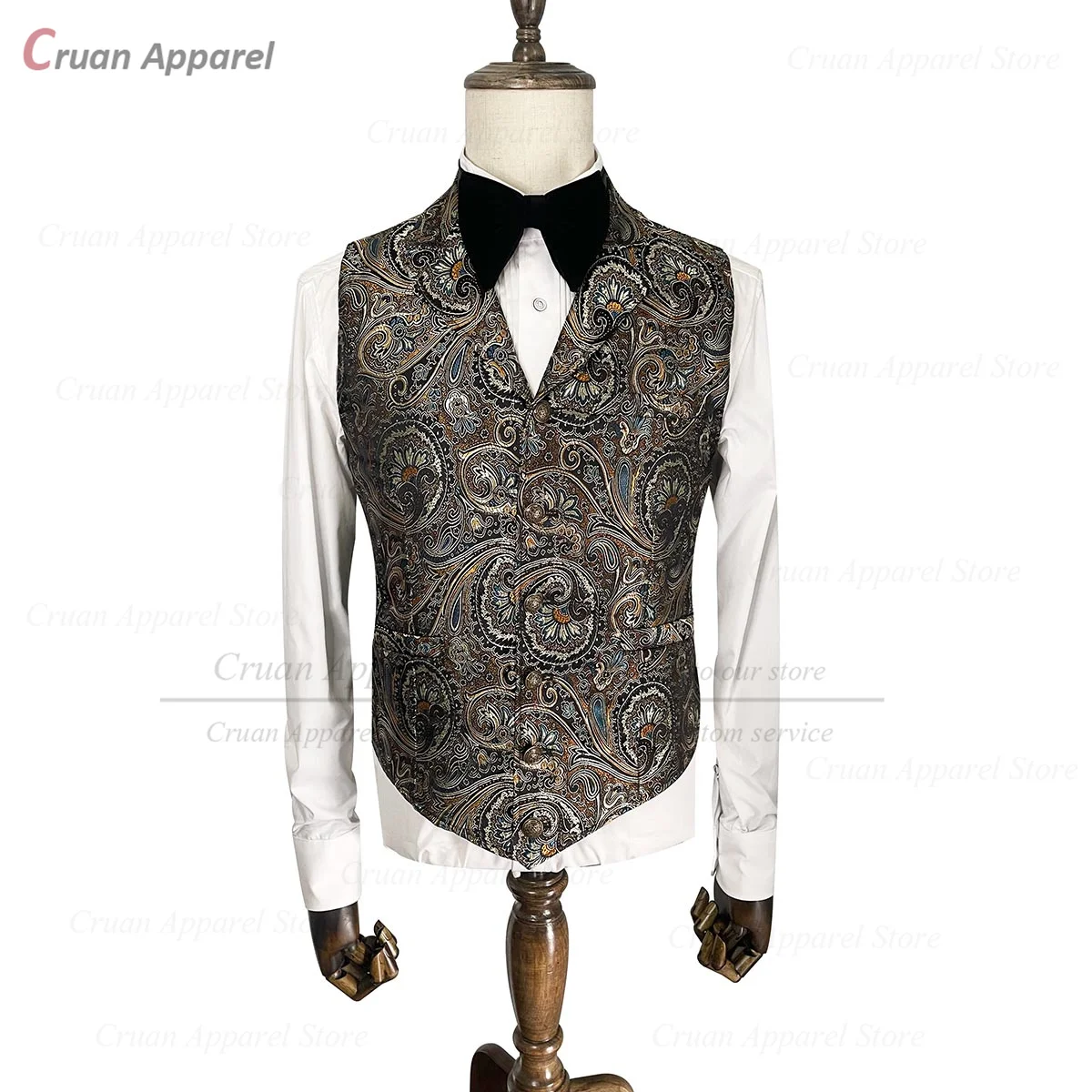 

Luxury Suit Vests for Men Slim Fit Groomsman Groom Dinner Prom Wedding Waistcoat Floral Printed Notch Lapel Sleeveless Jacket