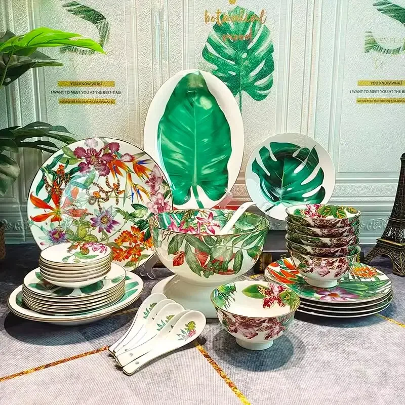Tropical Rainforest Series Western Food Plate, Rice Bowl, Soup Pot, Tableware, Wizard of Oz Bone Porcelain Tableware, Gift Gifts