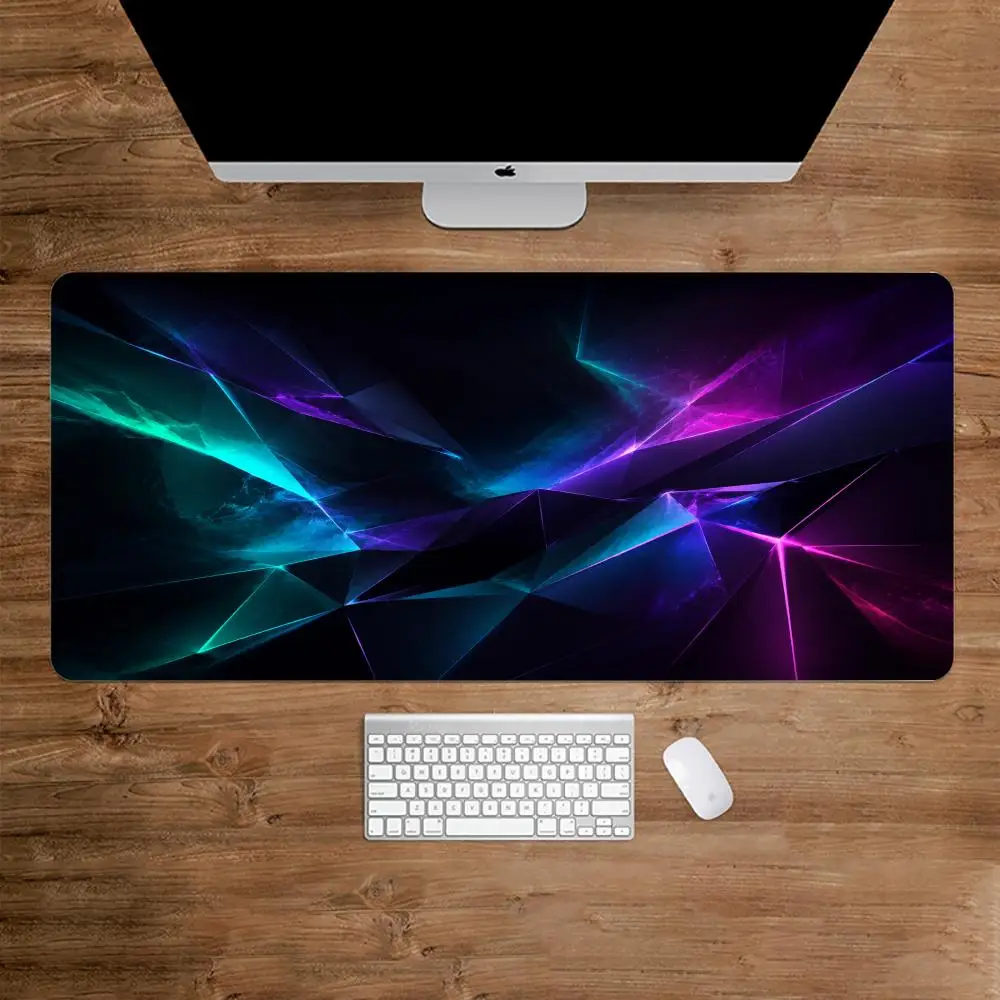 Abstract Geometry of Neon Light Lines Extra Large Desk Mouse Pad Locked Edge Keyboard Mat for Desktop Setup Gaming Desk Mat
