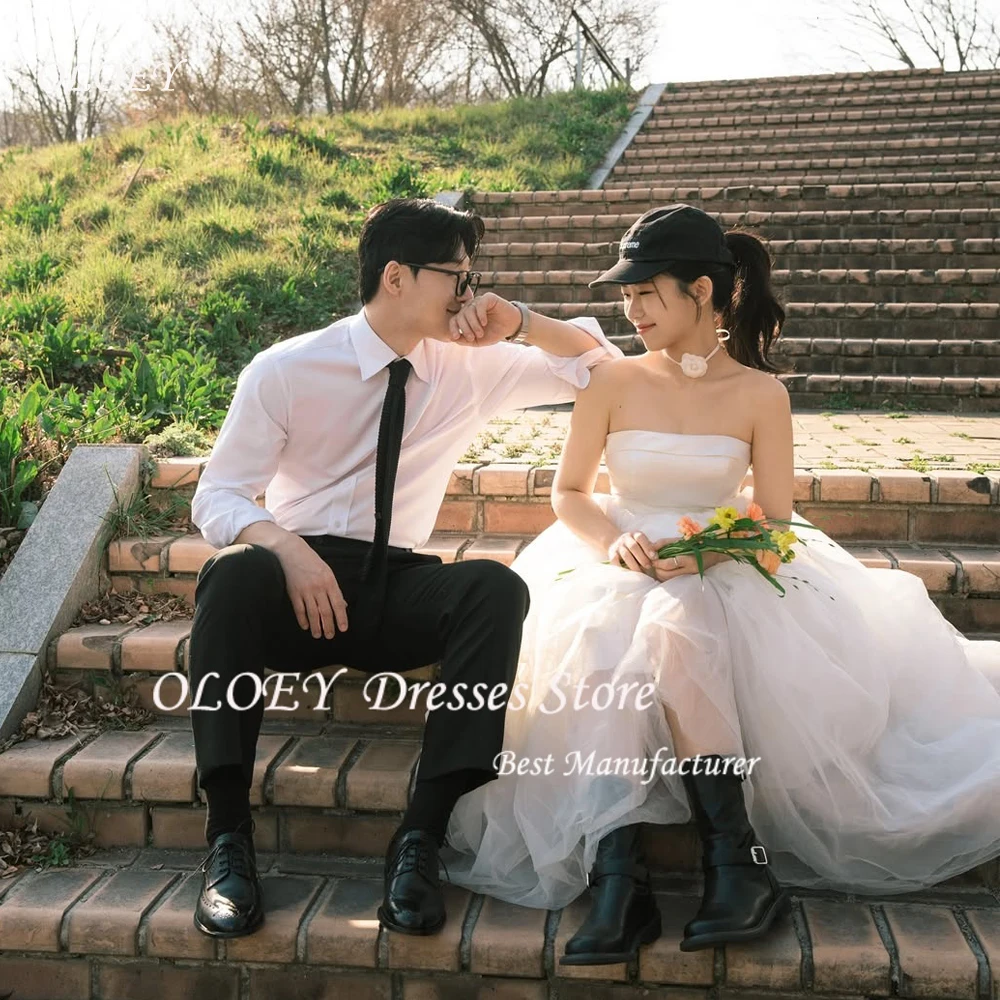 

OLOEY Strapless Korea Wedding Dresses Photo Shoot Soft Tulle Long Dress Bridal Gowns Corset Back Customized웨딩드레스 Mariage