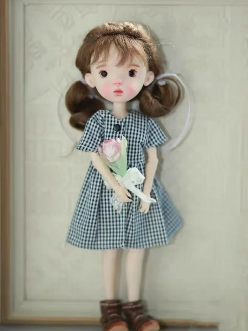 Ob24 setelan baju boneka, baju boneka kartun, rok kotak-kotak, motif bunga, baju celana renda, baju pesta Bjd