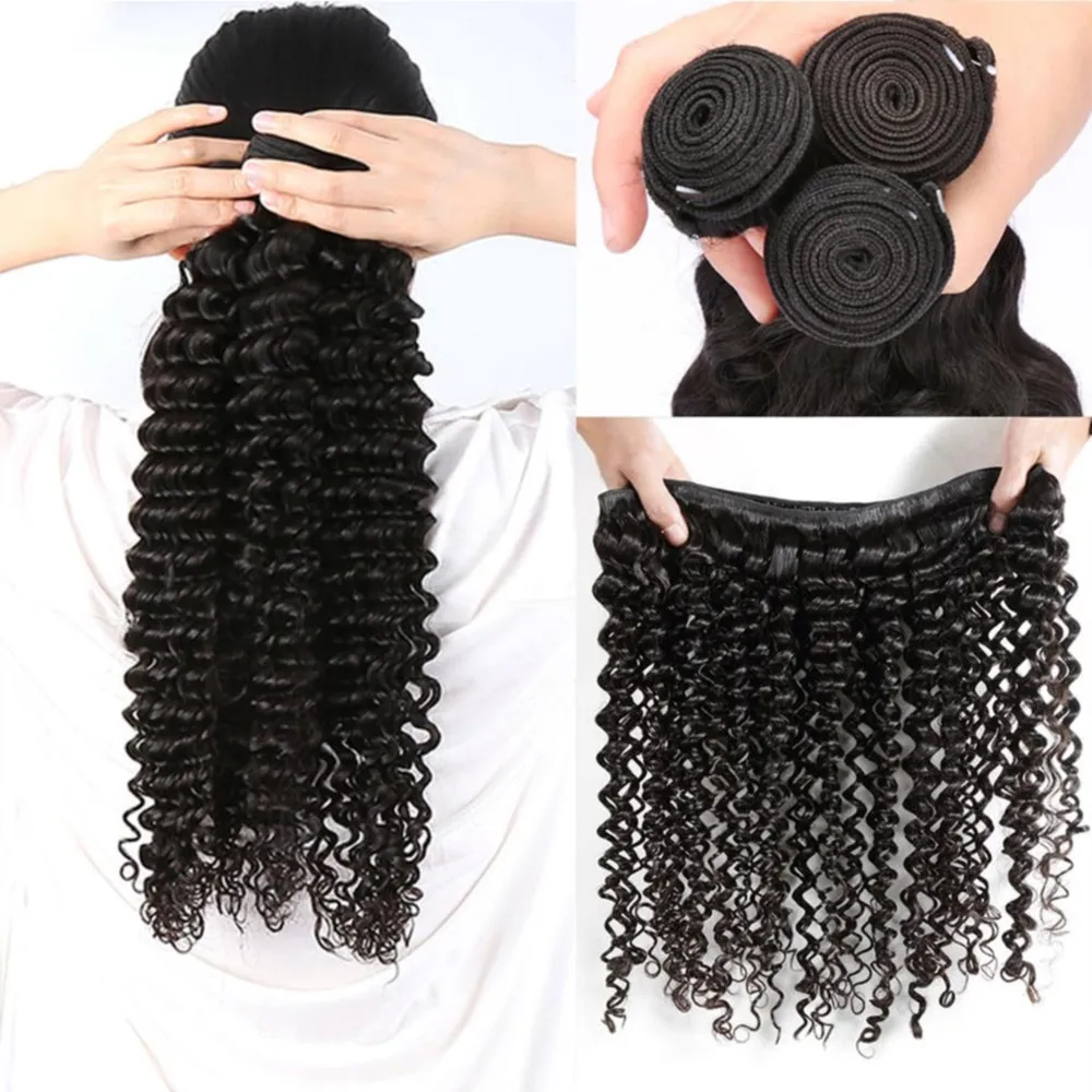 Deep Wave Human Hair Bundles Brazilian 100% Real Human Hair 1 3 Bundles Natural Black Color #1B For Woman Extensions 30 Inches