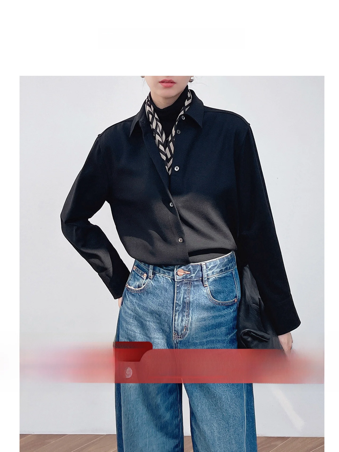 

Korean Style Long Sleeve Woolen Shirt Black Women's Fashion Commute Friendly Premium Quality Spun Yarn Heavyweight Autumn Win...