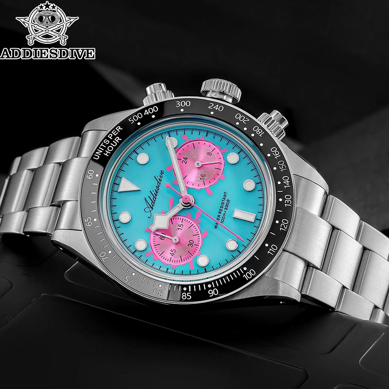 

ADDIESDIVE Mens Quartz Chronograph Watch Luxury Stainless Steel Ceramic Bezel 100M Waterproof Luminous Sports Wristwatch For Men