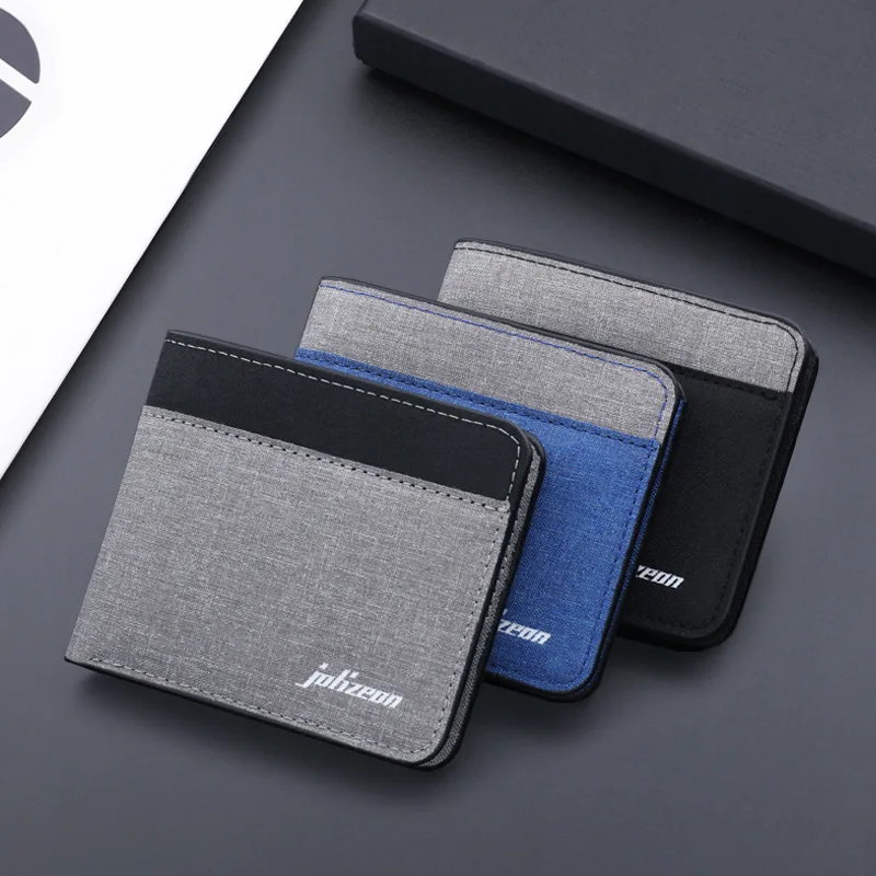 Cartera de lona a la moda para hombre, monedero corto, funda para tarjetas de crédito, tarjetero negro/azul/gris, monedero para hombre, soporte para banco 2023