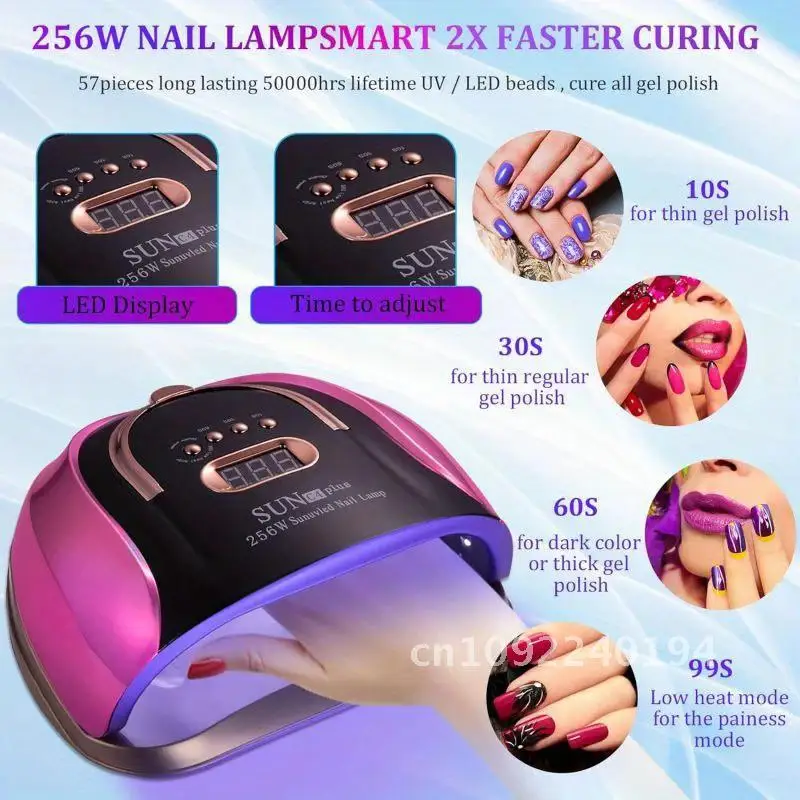 For 57PCS SUN C4 Plus Curing Gel Lamp LED UV Lamp UV Manicure 256W Lamp Nail Dryer UV Automatic Light Gel Ice Salon Sensor Nail