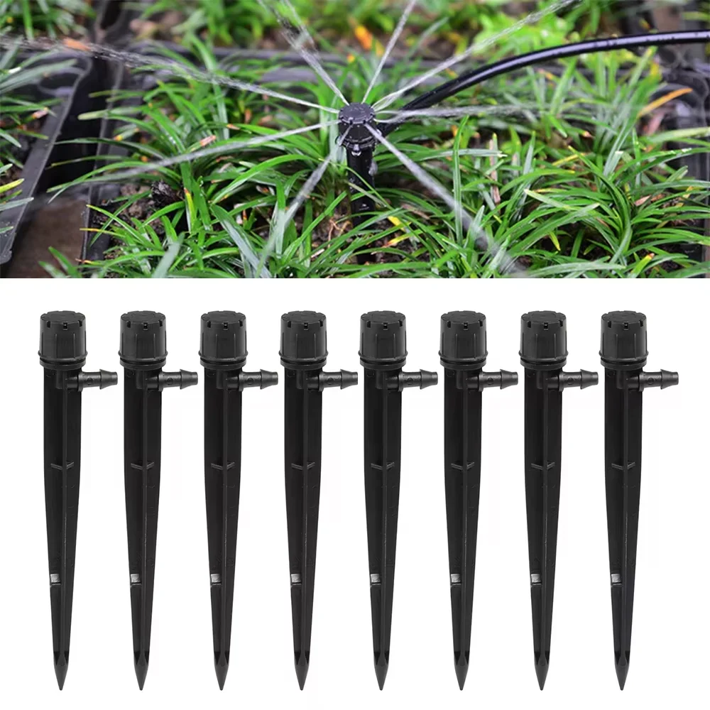 10 Pcs Micro Sprinkler Nozzles 360° Adjustable 8 Holes Full Circle Drip Irrigation Emitter Ground Stake for Plant Watering