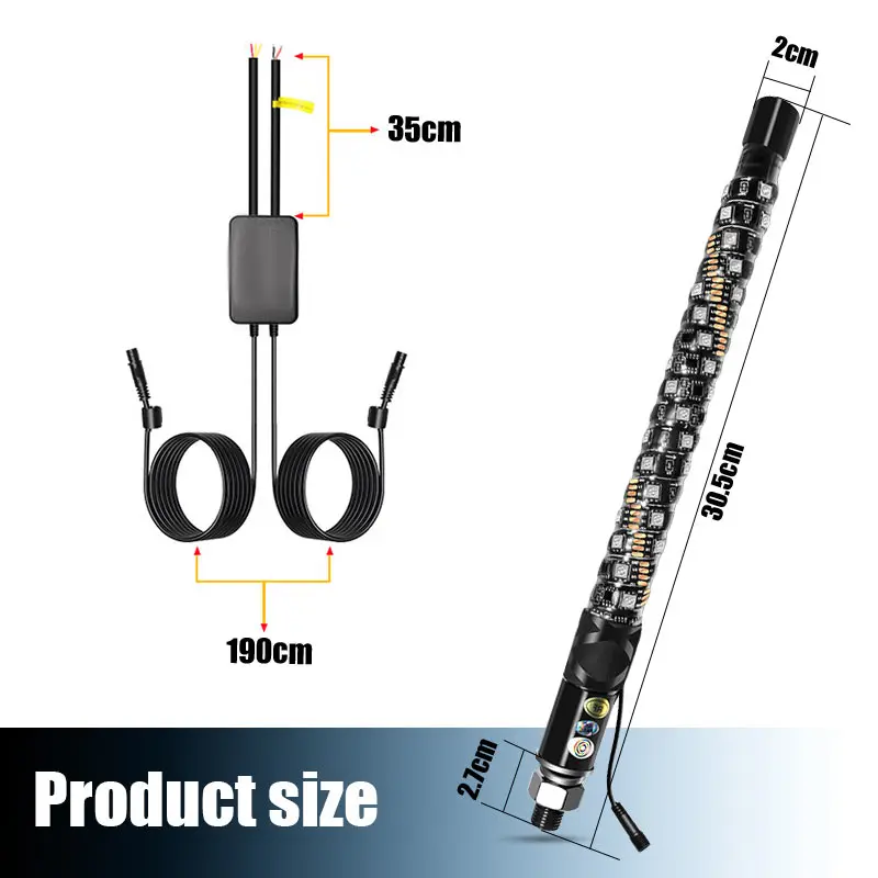 2 قطعة 1FT دوامة LED الدهون سوط أضواء هوائي RGB مطاردة بدوره إشارة الفرامل ضوء عكس الضوء لشاحنات Can-am X3 RZR UTV ATV