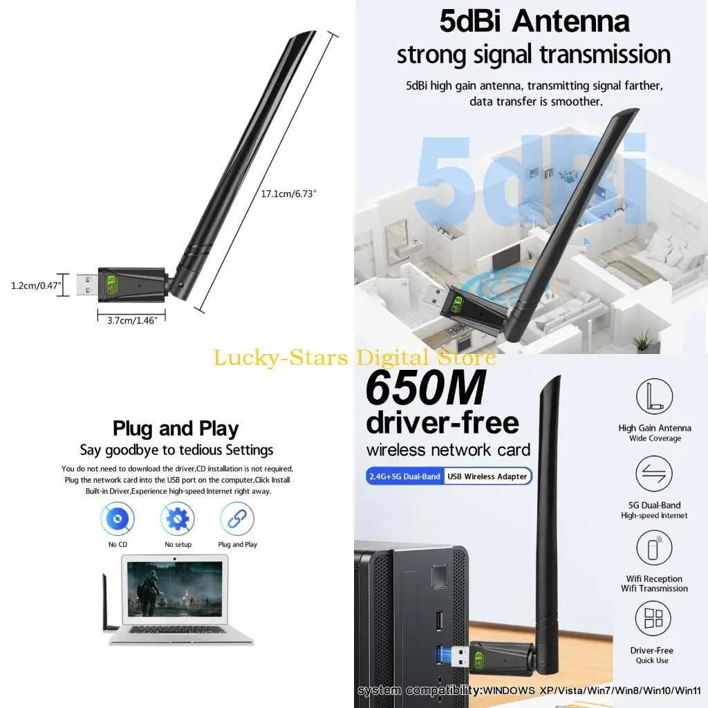 T3EE RTL8811CUVERELESSESTENTENT USB USB с ANTANNA 5DB WIFI -приемник Двойной полосы 2.4+5 ГГц USB Dongle 650 Мбит / с быстрая