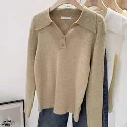 2024 Women's Spring Autumn New Loose Polo Collar Jumpers Female Buttons Knitwear Tops Ladies Long Sleeve Sweater Tops