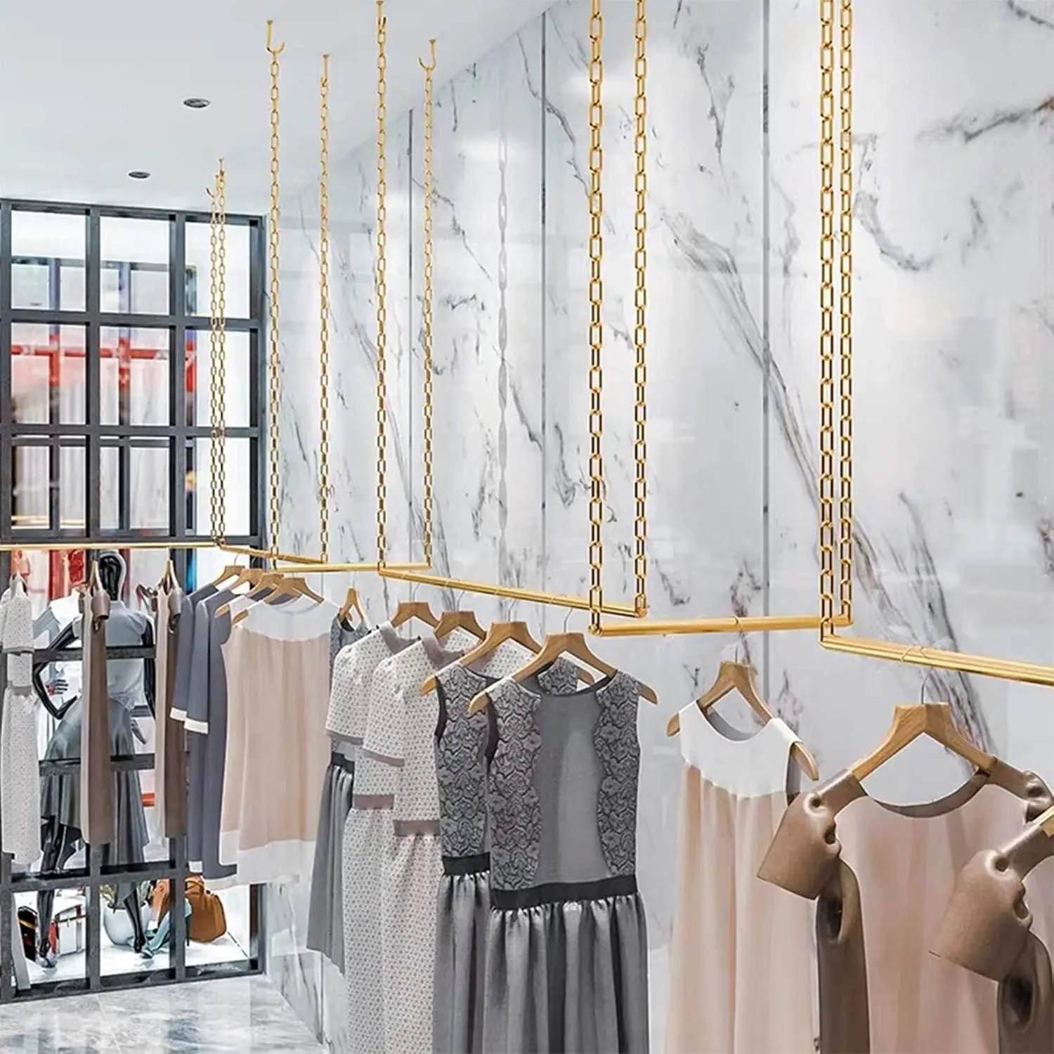 2 Pcs Adjustable Height Creative Chain Clothing Hanging Racks,Clothes Storage Shelves, Heavy Duty Metal Garment Rack,Retail Disp