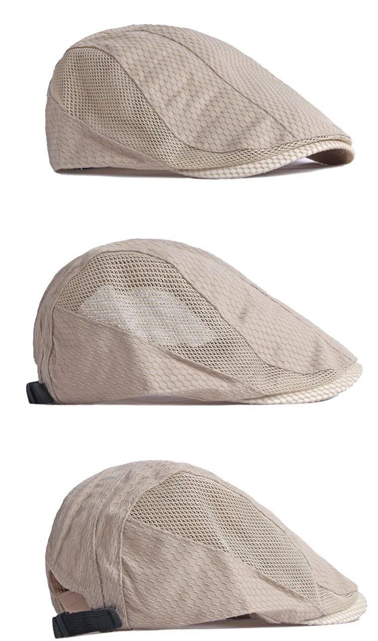 Männer Frauen Atmungsaktive Mesh Sommer Hut Zeitungsjunge Baskenmütze Ivy Cap Cabbie Flache Kappe Einstellbar Vintage Stil – Detail 10