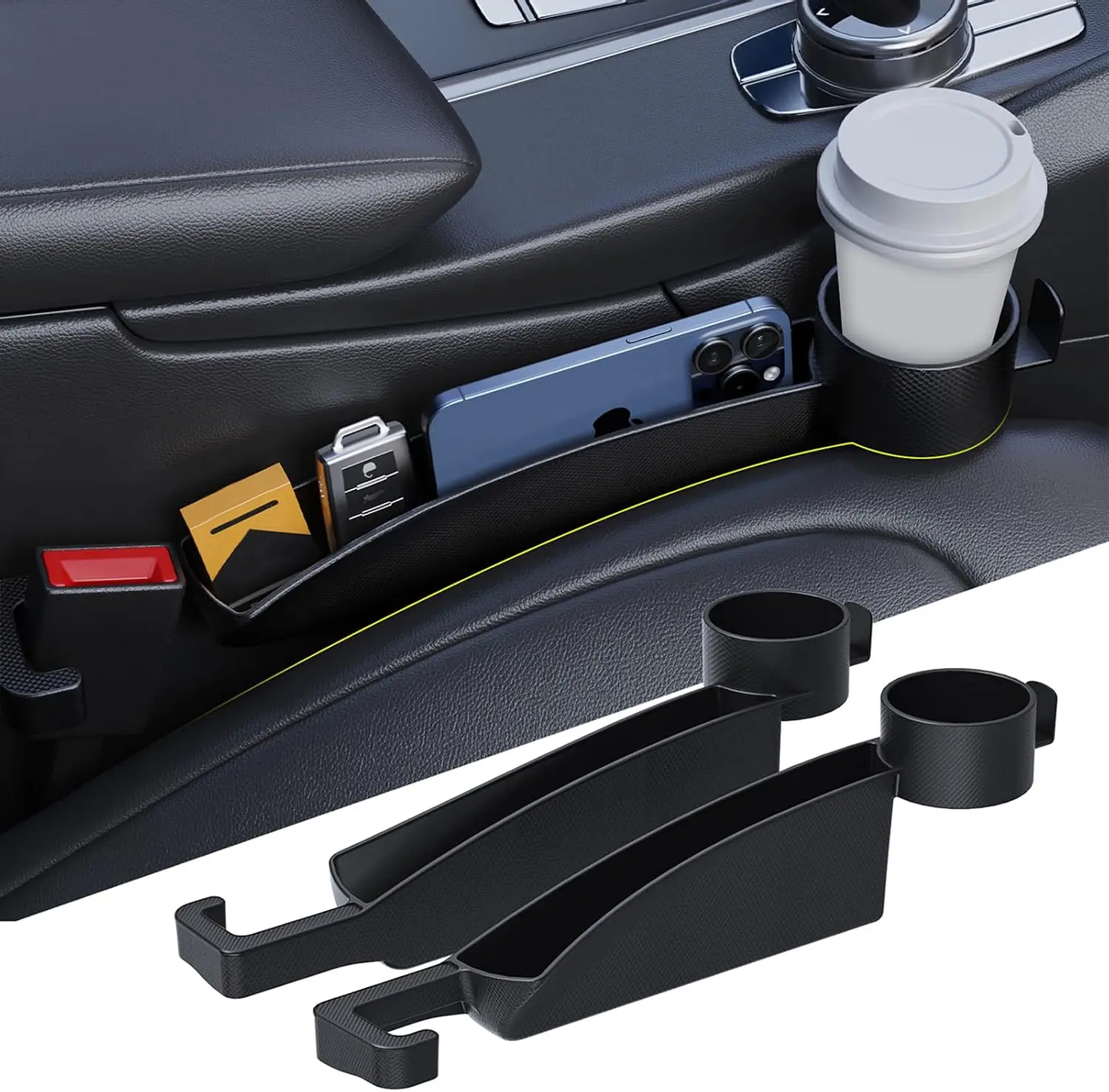 

Car Seat Gap Filler Set of 2, Upgraded Car Side Seat Gap Fillers with Organizer, Cup Holder & Hook Function