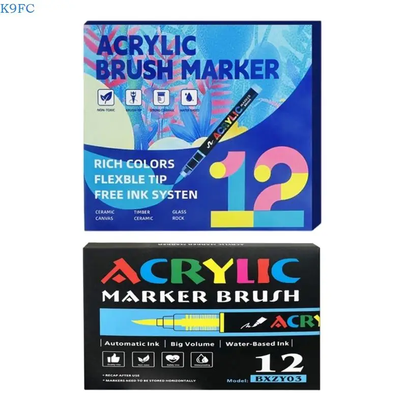 

K9FC 12 Color Acrylic Paint Pen Brush Marker Pen Liquid Acrylic Paint Marker for Drawing Scrapbooking Card Making Journaling