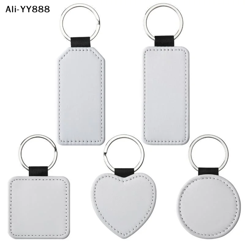 【Ay】DIY Dye Sublimation Blanks Keychain PU Leather Heat Transfer Keyring Heart Creative Double Sides Blank ID Tags Keyring