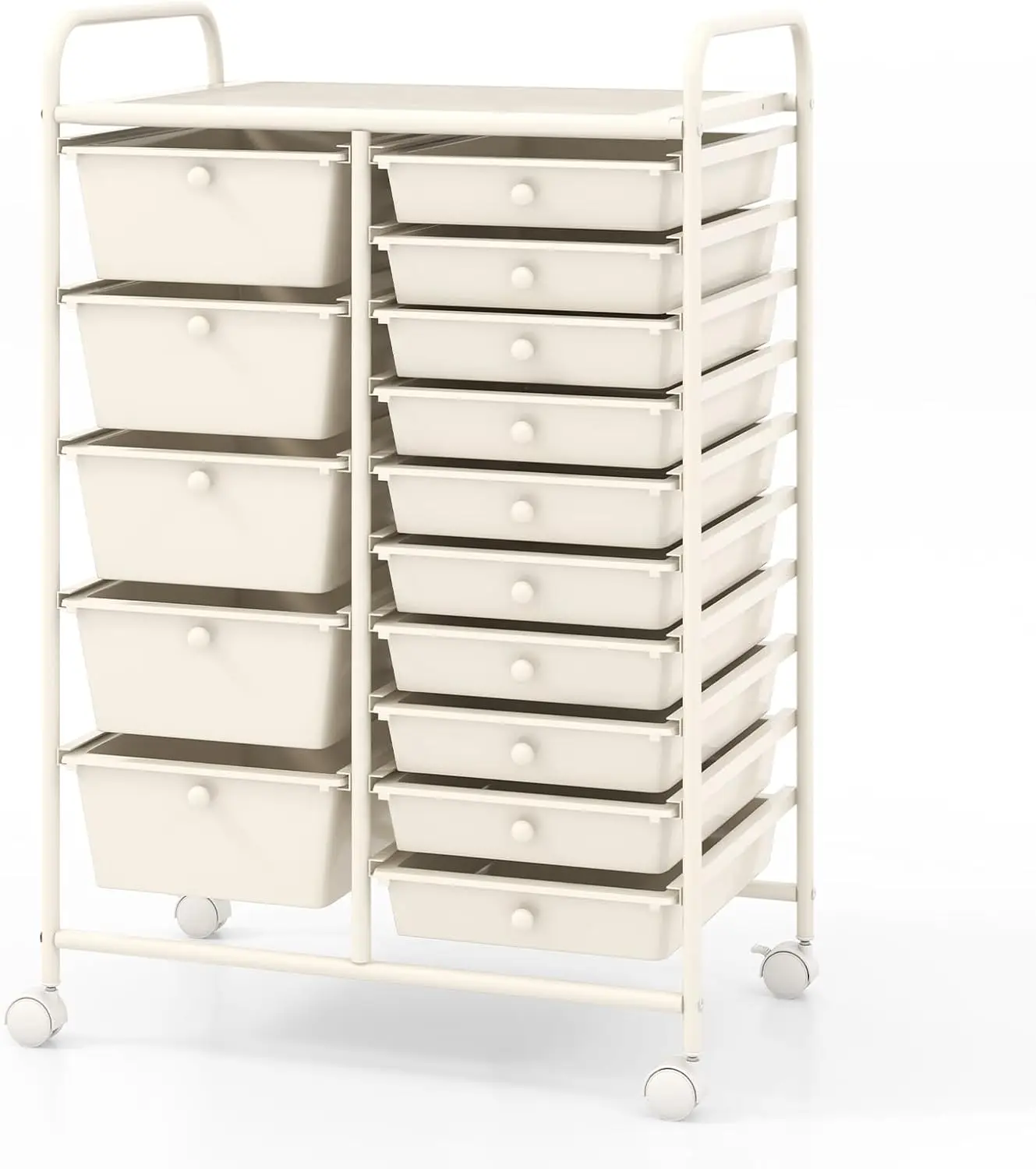 15 Drawers Storage Trolley, Home Office Stationary Rolling Cart with 4 Wheels, Multipurpose Mobile Shelving Un