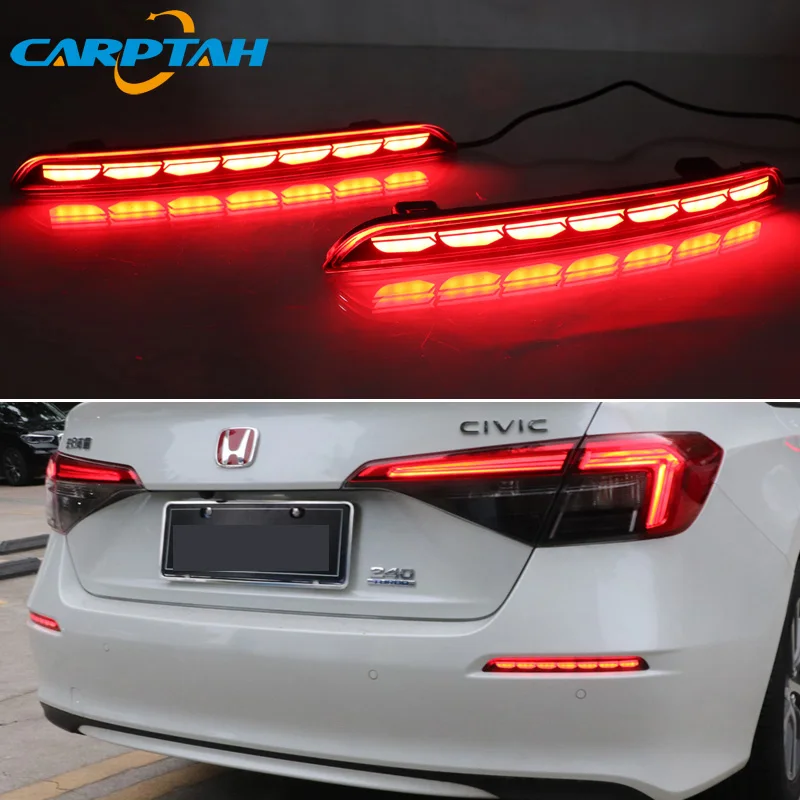 2PCS For Honda Civic Sedan 2021 2022 LED Rear Fog Lamp Car LED Bumper Light Brake Light Dynamic Turn Signal Indicator Reflector