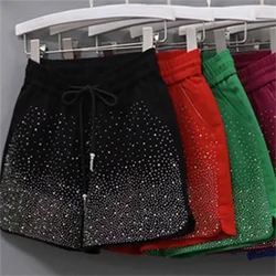 Candy color shorts girls summer new high waist thin drill shiny loose waist wide-leg pants