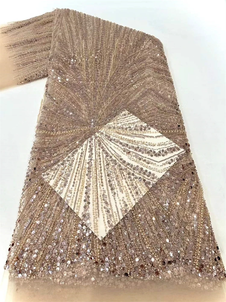 

Африканский тюль с блестками, кружевная ткань 2025 г., высококачественное кружево, французская роскошная сетчатая кружевная ткань с бисером, нигерийская ткань для женщин, свадебные платья