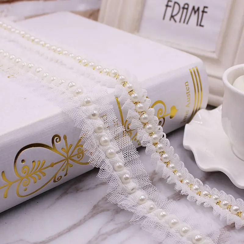 

3cm/2cm 50Yards White pearl bead lace trim For DIY clothing wedding dress accessories trim