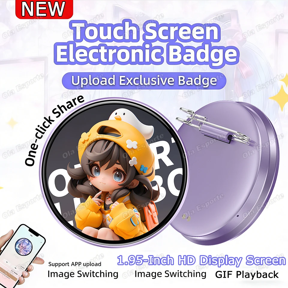 

2026 New Smart Bluetooth Anime Digital Badge Screen Connection APP Anime Peripheral Pictures Bluetooth Smart Electronic Badge