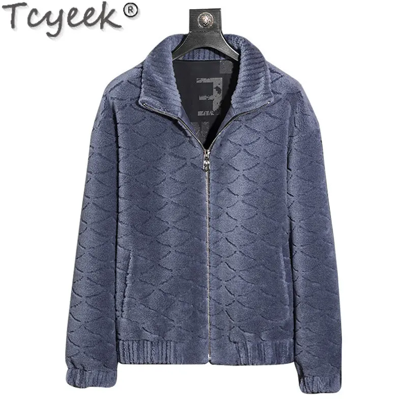 Tcyeek-Casaco de pele real masculino, jaqueta shearling ovelha, grão de pé, casacos de lã, roupa masculina, streetwear, moda, inverno