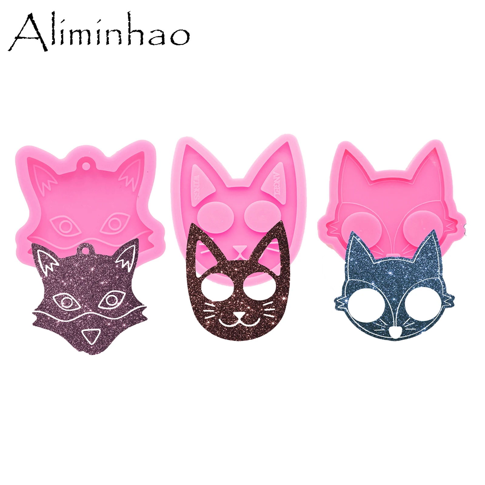 DY0609 Glossy Cat Head Keychain Molds Resin Crafting Fox Head Mold Epoxy Jewellery Silicone Molds