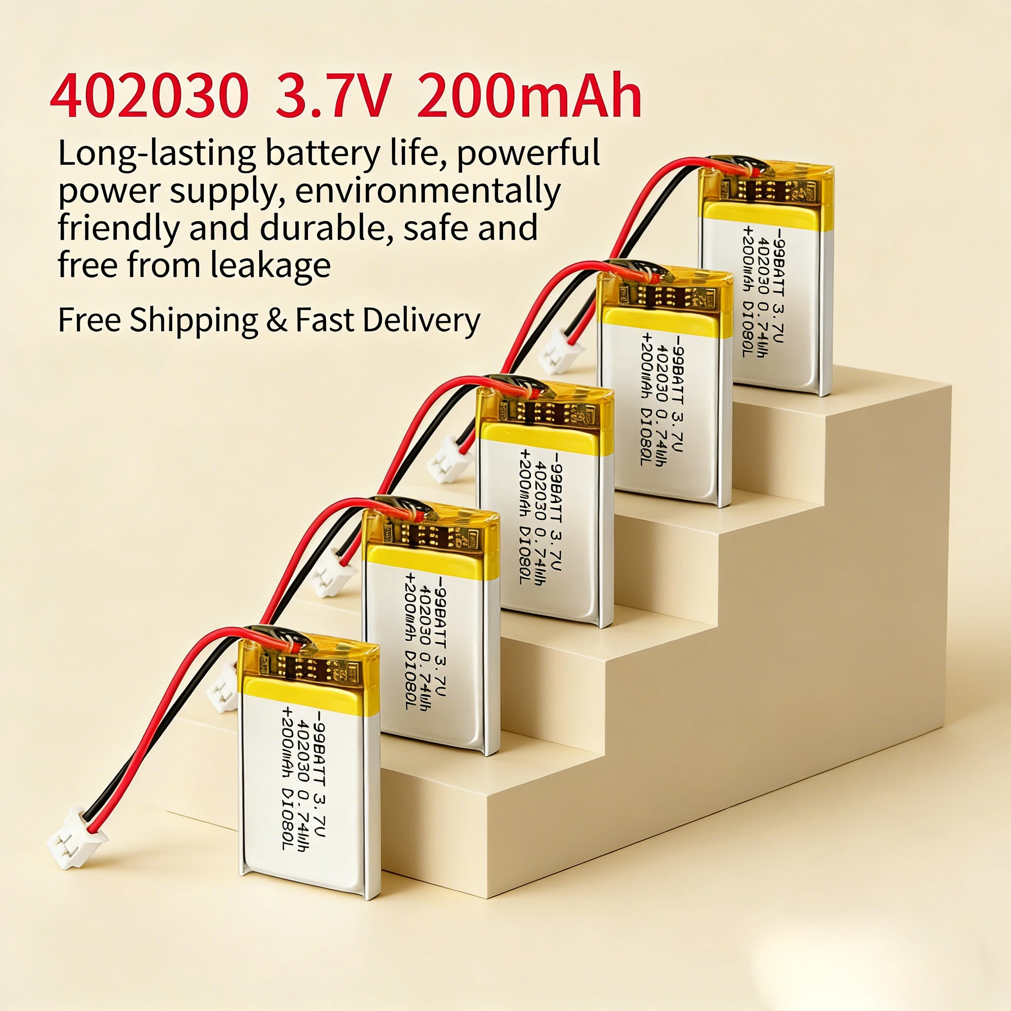 

10x 3.7V 200mAh 402030 042030 Lithium Ion Polymer Battery for Bluetooth Headphone, Smart Bracelet, Webcam, MP3 Player Lipo Cell
