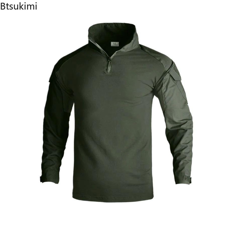 

Outdoor Long Sleeve Tactical Shirts Combat Shirt 1/4 Zipper Ripstop Cotton Wear-resisting Camo Airsoft T-Shirts Male Clothing