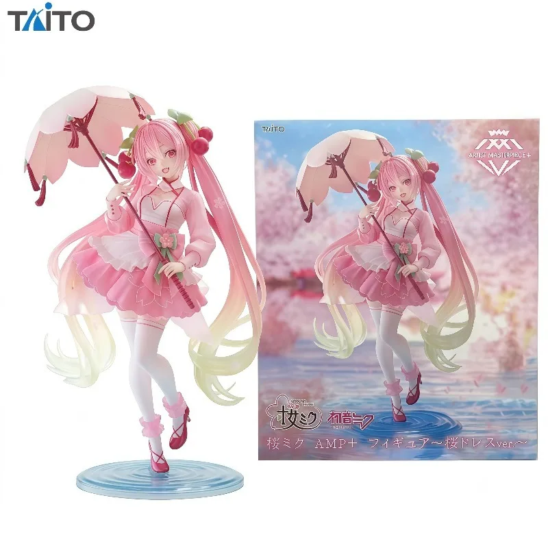 In Stock 100% Original TAITO AMP+ Hatsune Miku Sakura Miku Sakura Dress Ver. 21cm Anime Figure Collectible Desktop Decor Gift