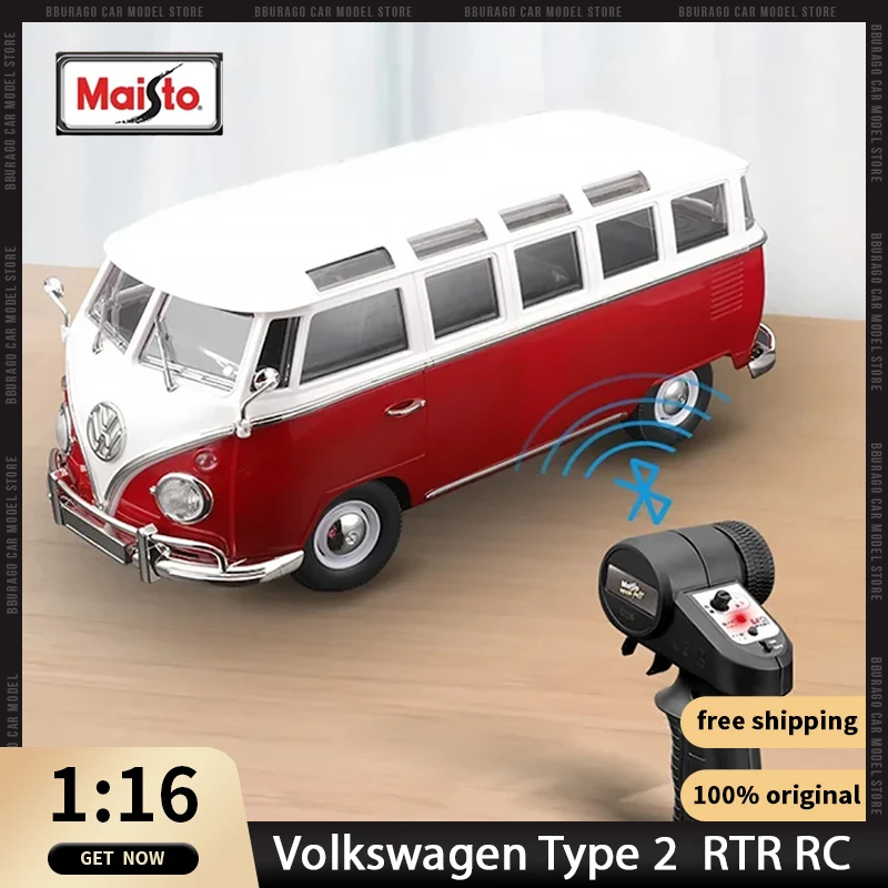 1:16 Maisto Volkswagen Type 2 T1 Rtr Rc Car Alloy Model Vehicle Bus Diecast Original Edition Travel Taxi Toy Ornaments Gift