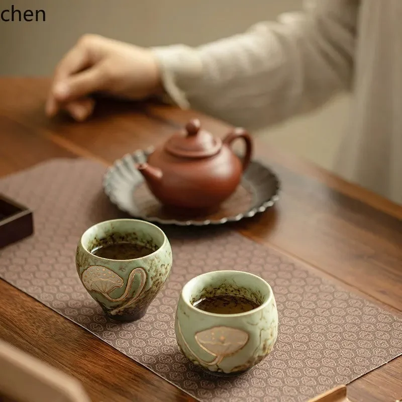 A8 lotus couple  master cup ceramic rock glaze tea  small tea  antique kiln transformed kung fu tea set
