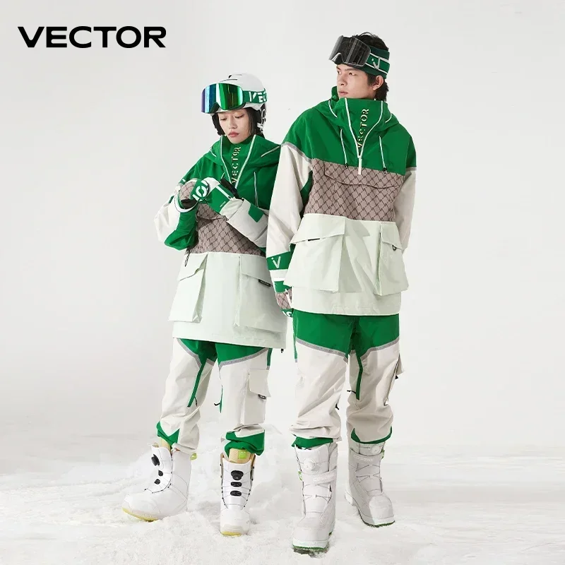 Vector roupa de esqui feminina homem camisola com capuz tendência reflexiva usar engrossado calor e equipamento de esqui à prova dwaterproof água terno feminino