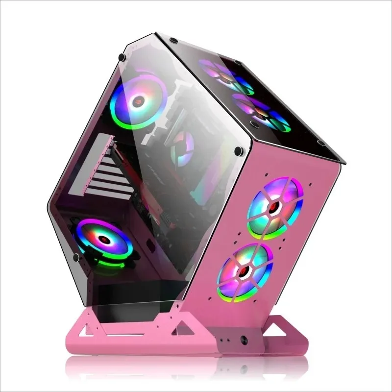 New Internet Cafe E-sports Water-cooled Game Chassis Special-shaped Open Tempered Glass Side Transparent Desktop Chassis