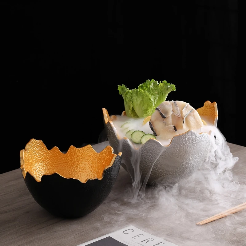 Creative and Unique Golden Eggshell-shaped Tableware, Hot Pot Platters, Soup Bowls, Household Tableware and Kitchenware